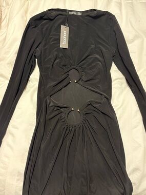 Boohoo Black Long Sleeve Cutout Bodycon Dress